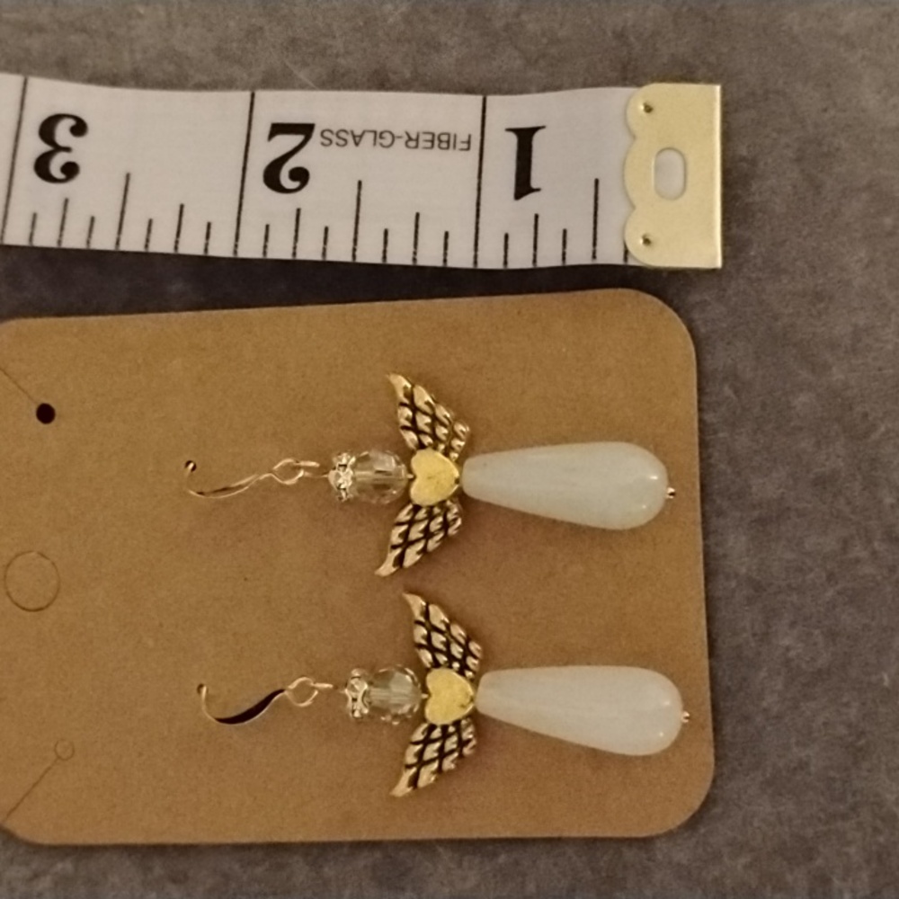Hand Crafted Crystal And Tianshan Ciu Quartzite Angel Earrings *Boutique* - Picture 4 of 5
